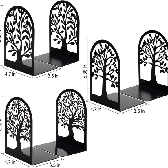 Book Ends, Metal Bookends for Shelves Decorative, Tree Stopper for Heavy Books, - Picture 3 of 7